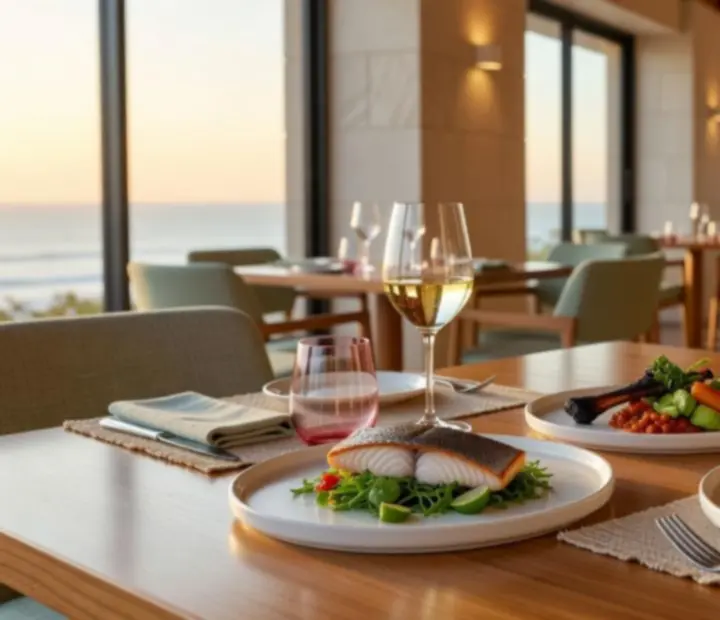Sunlit dining table at Showdown Supperclub set with modern Australian dishes and drinks.