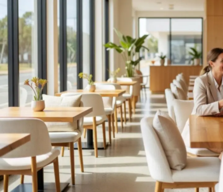 Founders' dining room at Showdown Supperclub with warm coastal Australian interiors