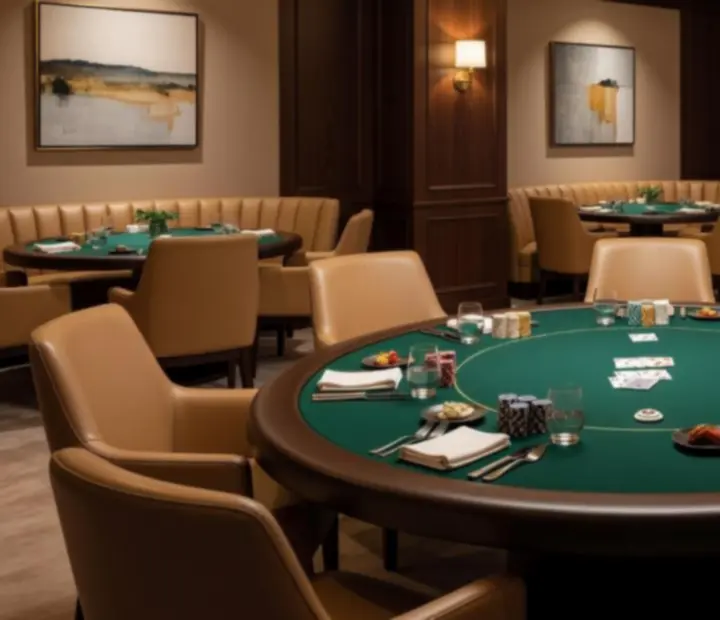 Private lounge prepared for an in-person social poker evening with refined decor