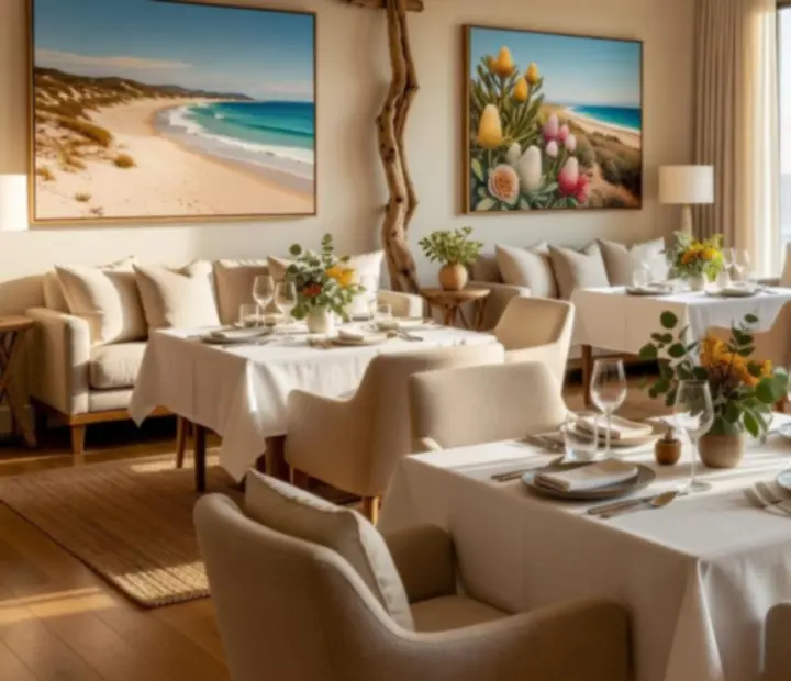 Sunlit private dining lounge at Showdown Supperclub prepared for a group event