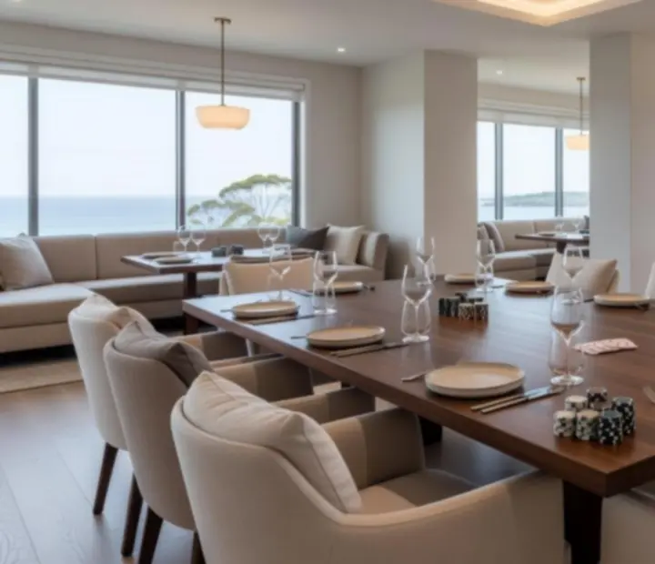 Private event space with elegant Australian coastal styling and lounge seating